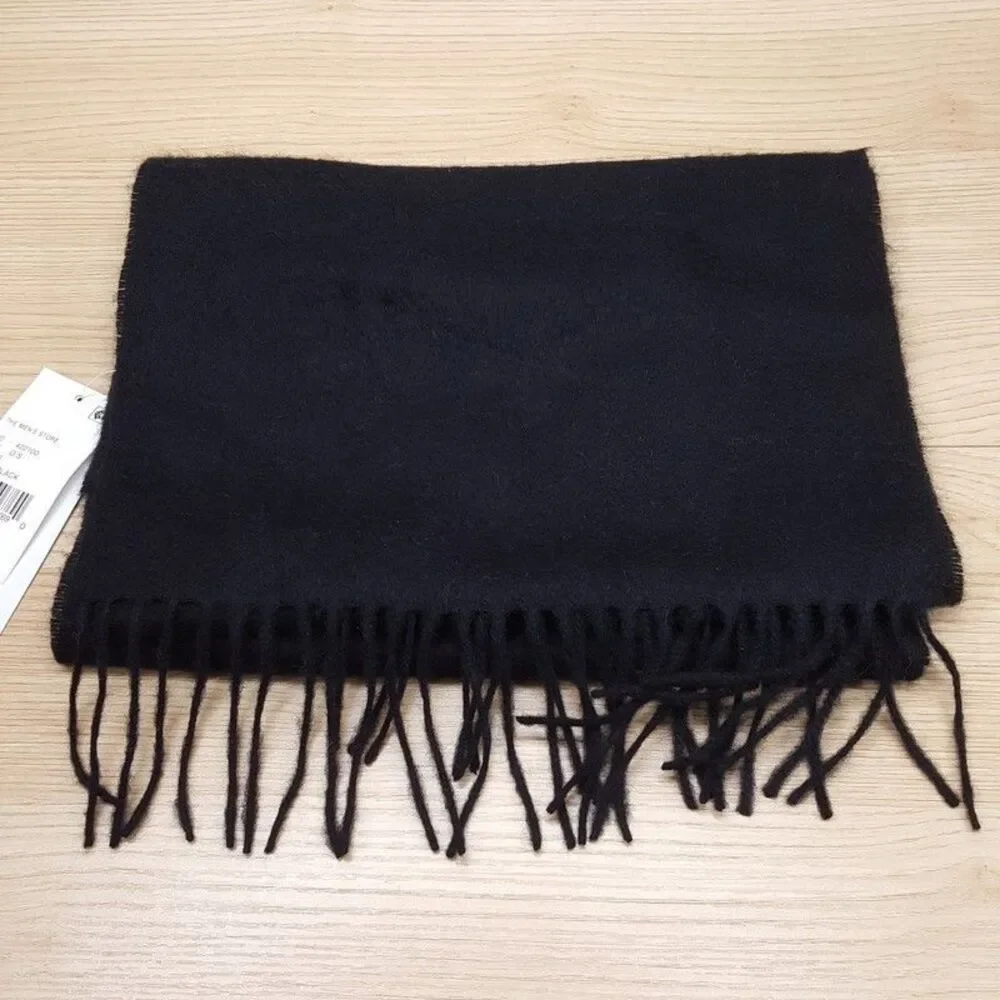 BLOOMINGDALES Mens Store Scarf Black 100% Cashmere Fringe 64x10.5